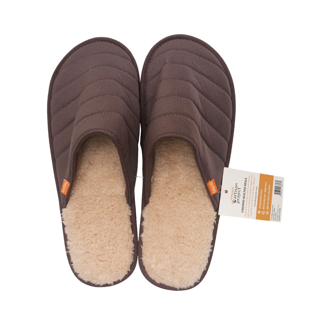 Feelgoodz Cremini Quilted Mule Mens XL 12-13 Brown Handmade Artisan Slippers